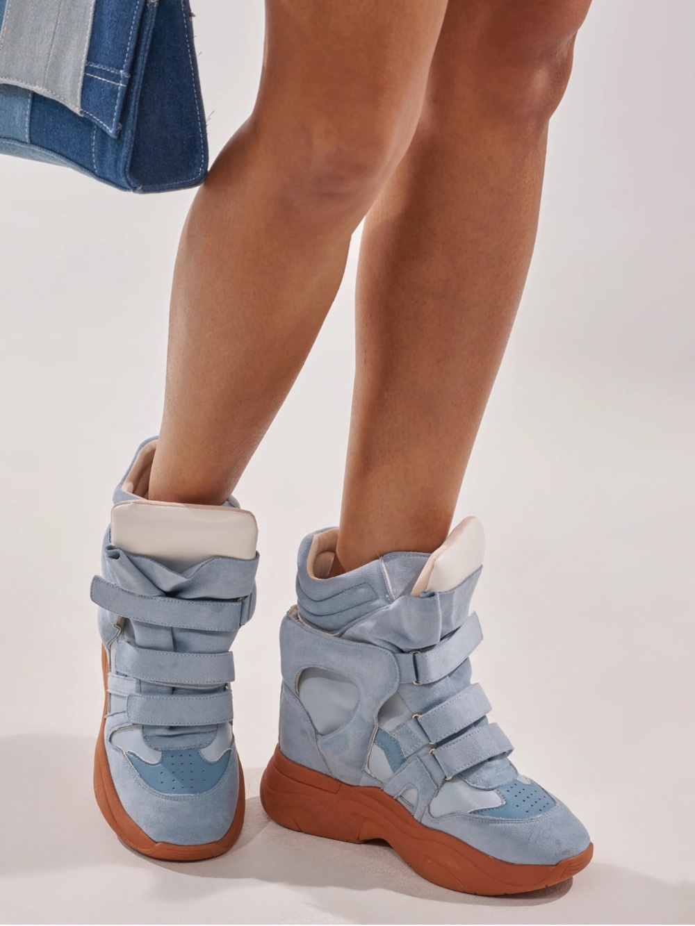 MARANTO BLUE WEDGE FAUX SUEDE SNEAKER